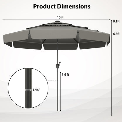 10 Feet Solar Patio Umbrella with 3-Tier Vented Top, Gray Outdoor Umbrellas at Gallery Canada
