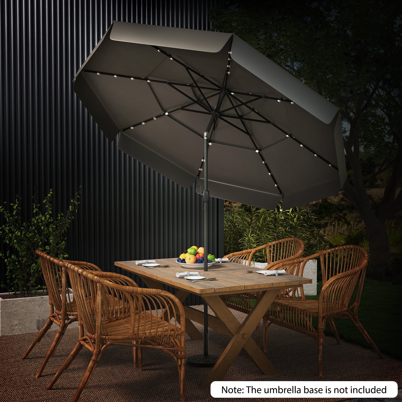 10 Feet Solar Patio Umbrella with 3-Tier Vented Top, Gray Outdoor Umbrellas at Gallery Canada