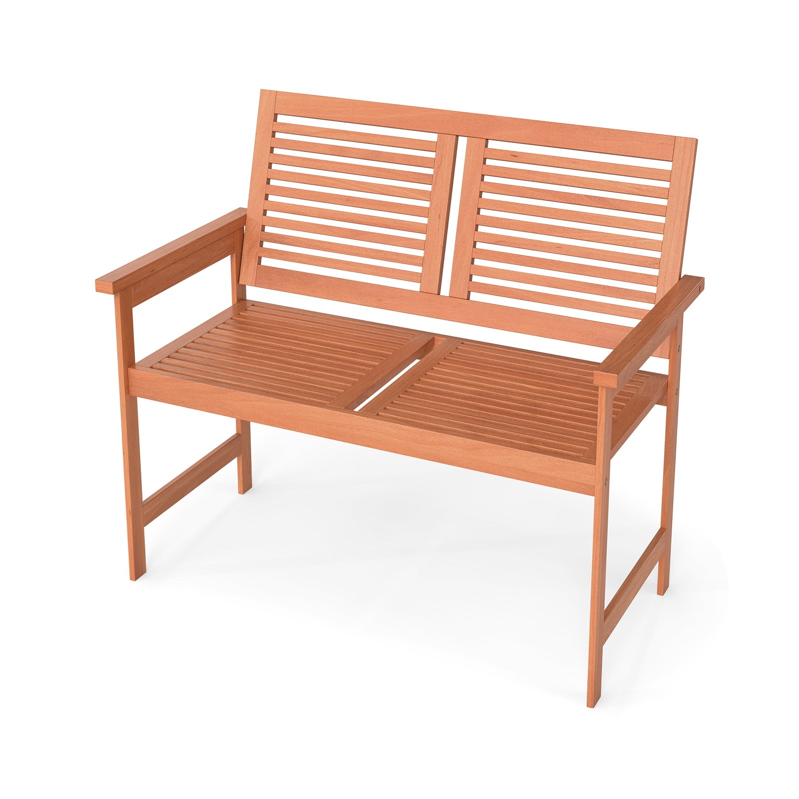 Outdoor Wooden Bench 2-Person Patio Bench with Slatted Backrest and Seat, Natural Outdoor Benches Natural at Gallery Canada