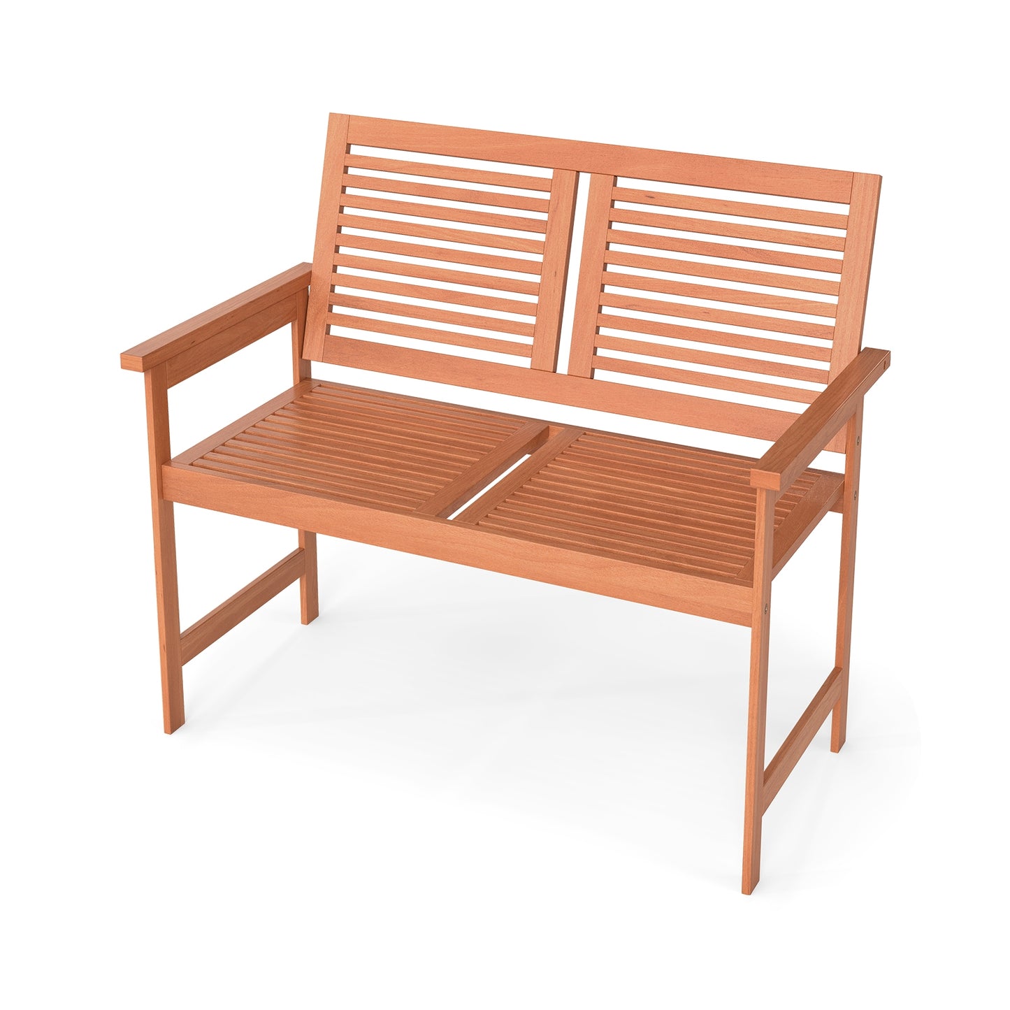 Outdoor Wooden Bench 2-Person Patio Bench with Slatted Backrest and Seat, Natural Outdoor Benches at Gallery Canada