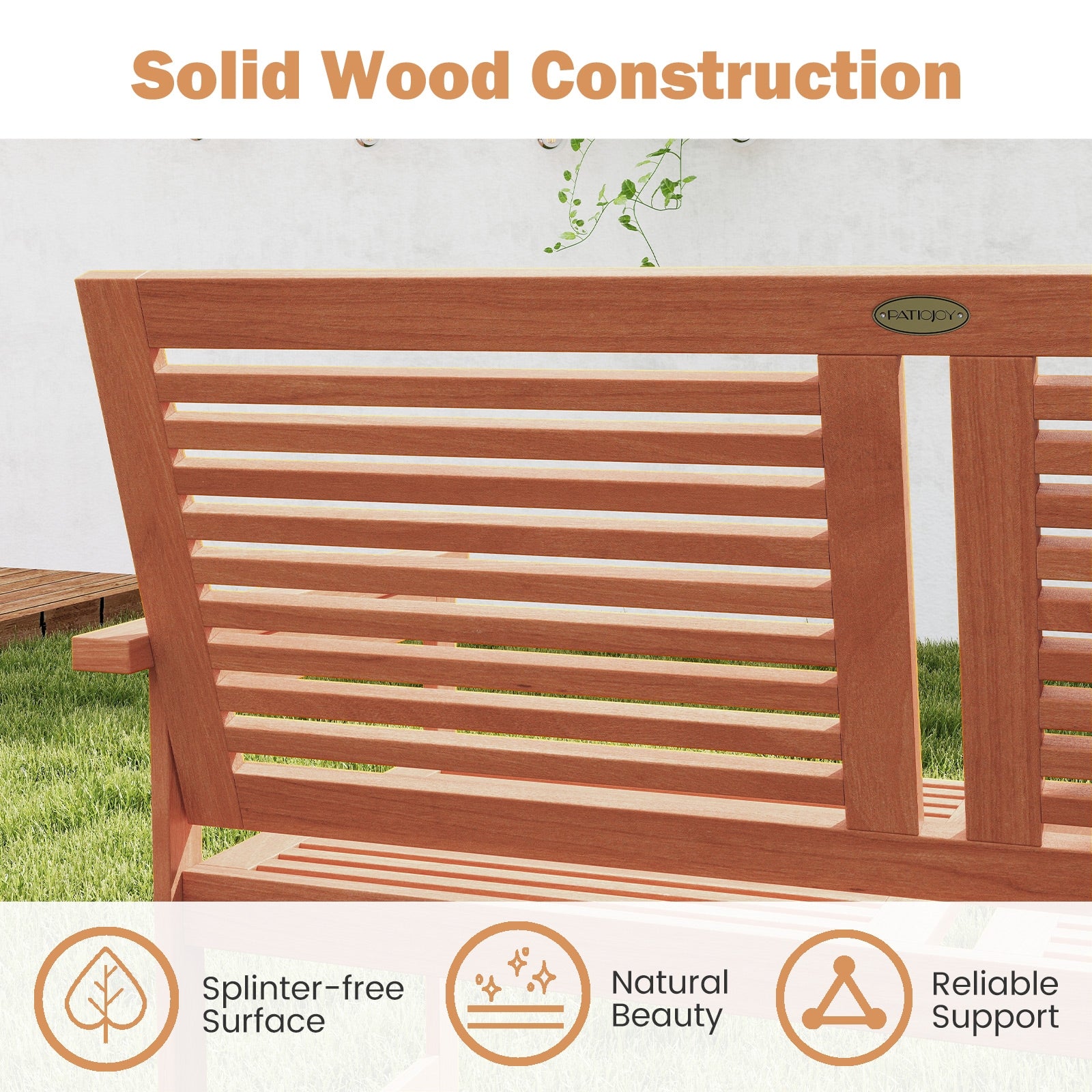 Outdoor Wooden Bench 2-Person Patio Bench with Slatted Backrest and Seat, Natural Outdoor Benches at Gallery Canada