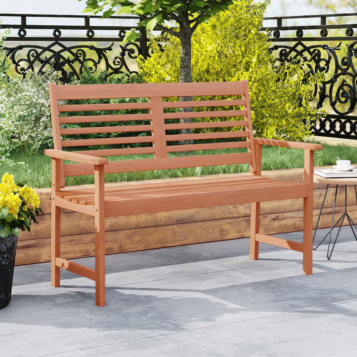 Patio Solid Wood Loveseat Outdoor 2-Seat Bench with Inclined Backrest and Slatted Seat, Natural Outdoor Benches at Gallery Canada