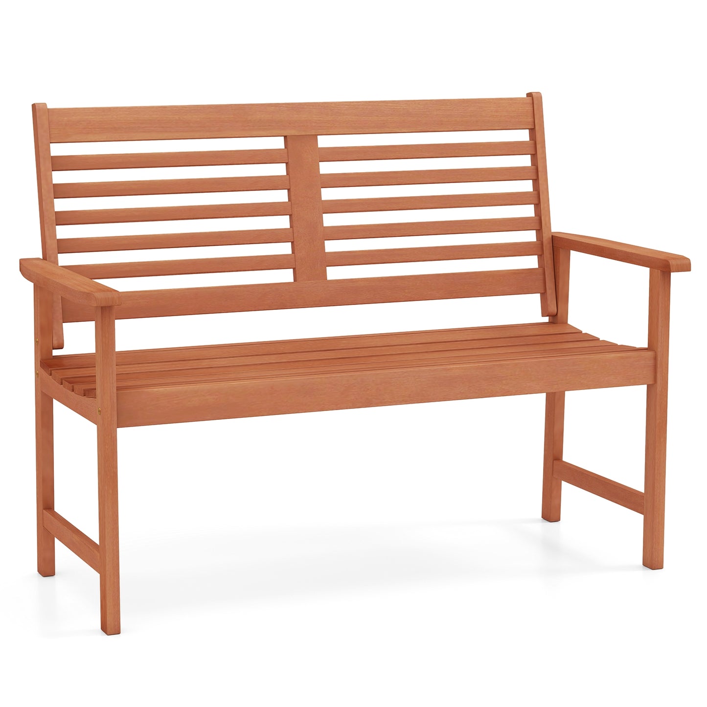 Solid Wood Outdoor Loveseat, 2-Seat Bench, Inclined Backrest, Natural