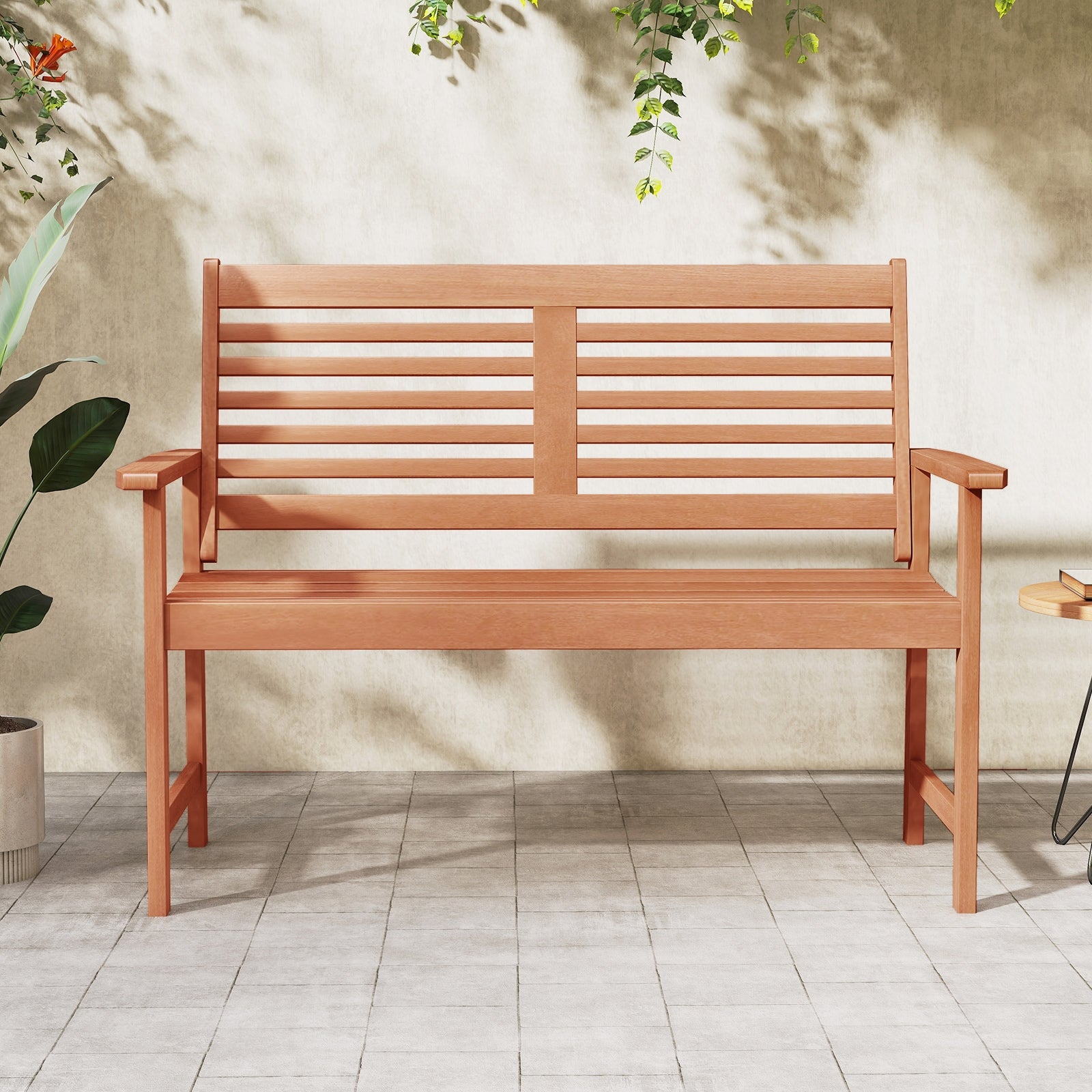 Patio Solid Wood Loveseat Outdoor 2-Seat Bench with Inclined Backrest and Slatted Seat, Natural Outdoor Benches at Gallery Canada