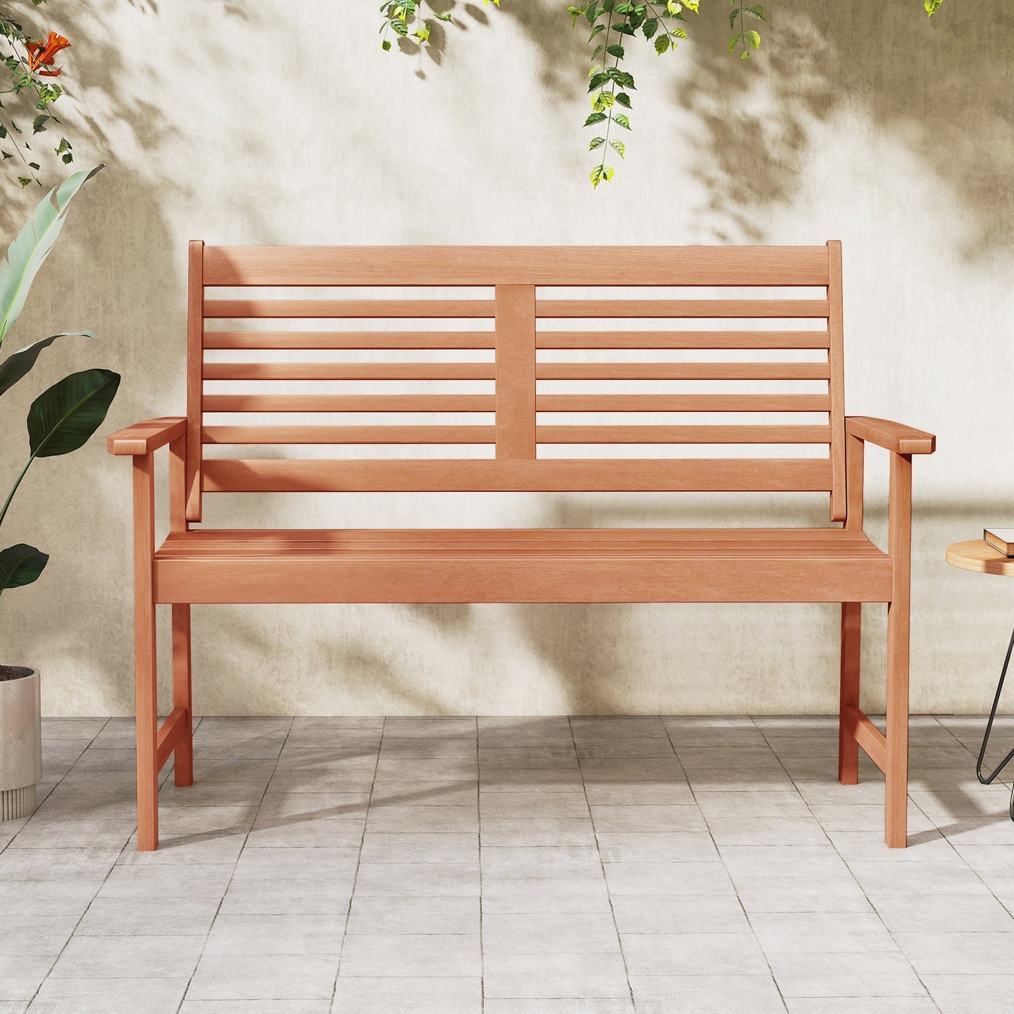 Patio Solid Wood Loveseat Outdoor 2-Seat Bench with Inclined Backrest and Slatted Seat, Natural Outdoor Benches at Gallery Canada