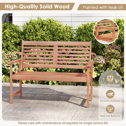 Patio Solid Wood Loveseat Outdoor 2-Seat Bench with Inclined Backrest and Slatted Seat, Natural Outdoor Benches at Gallery Canada