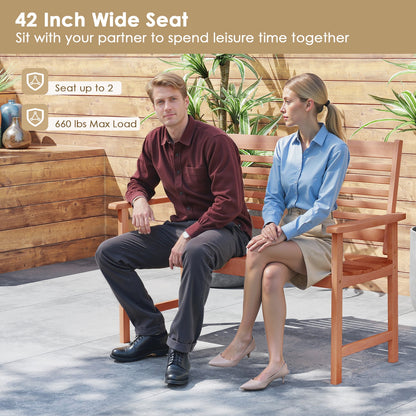 Patio Solid Wood Loveseat Outdoor 2-Seat Bench with Inclined Backrest and Slatted Seat, Natural Outdoor Benches at Gallery Canada