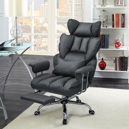 Adjustable Swivel Office Chair with Reclining Backrest and Retractable Footrest, Gray