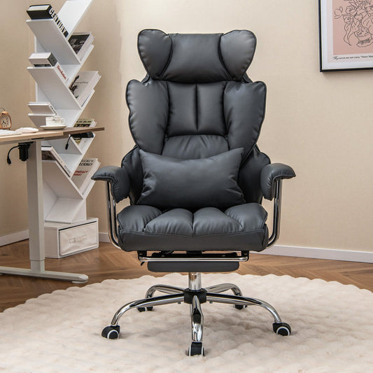 Adjustable Swivel Office Chair with Reclining Backrest and Retractable Footrest, Gray - Gallery Canada