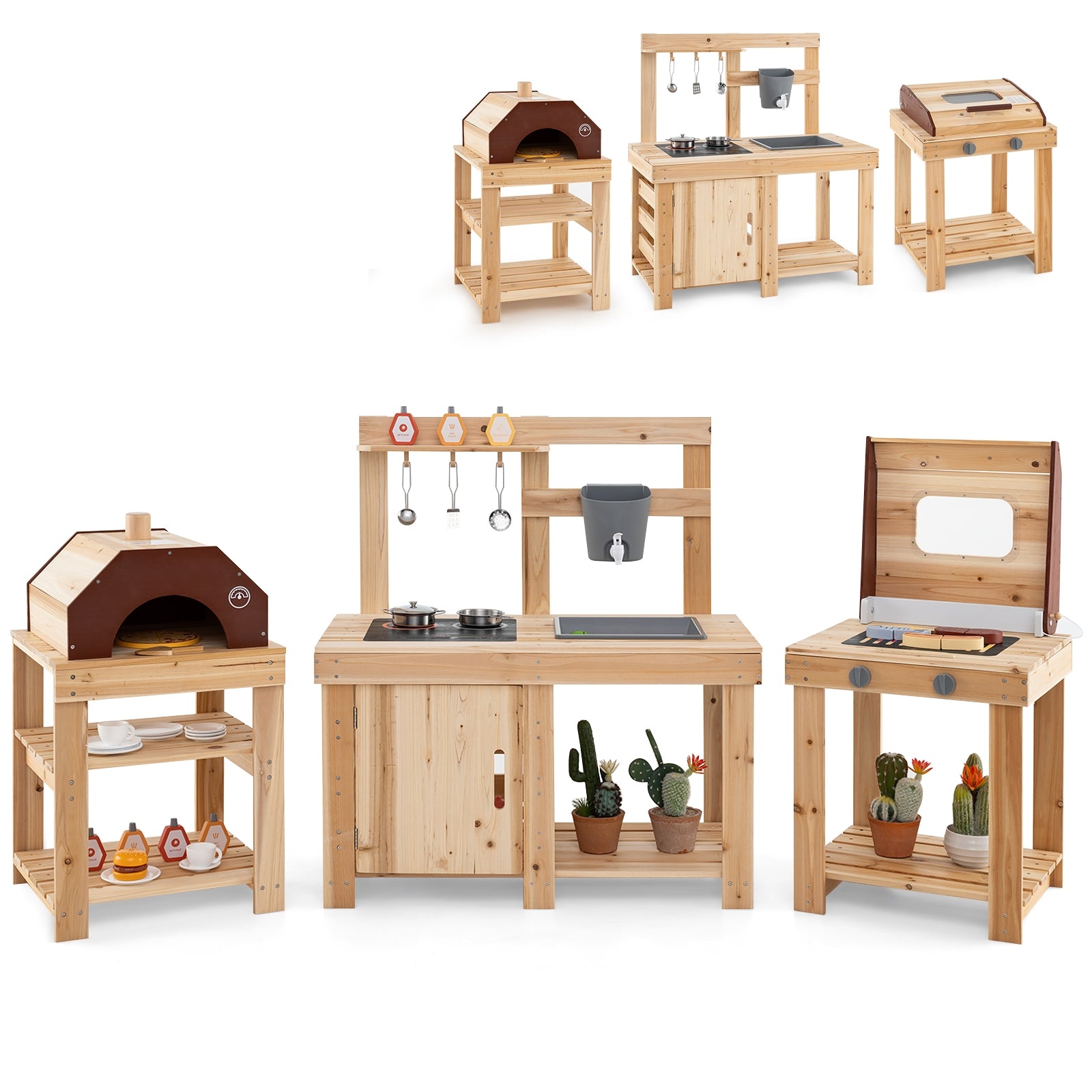 3-Piece Outdoor Kitchen Set, Mud Kitchen, BBQ Grill, Pizza Oven, Natural Play Kitchen Sets Natural at Gallery Canada