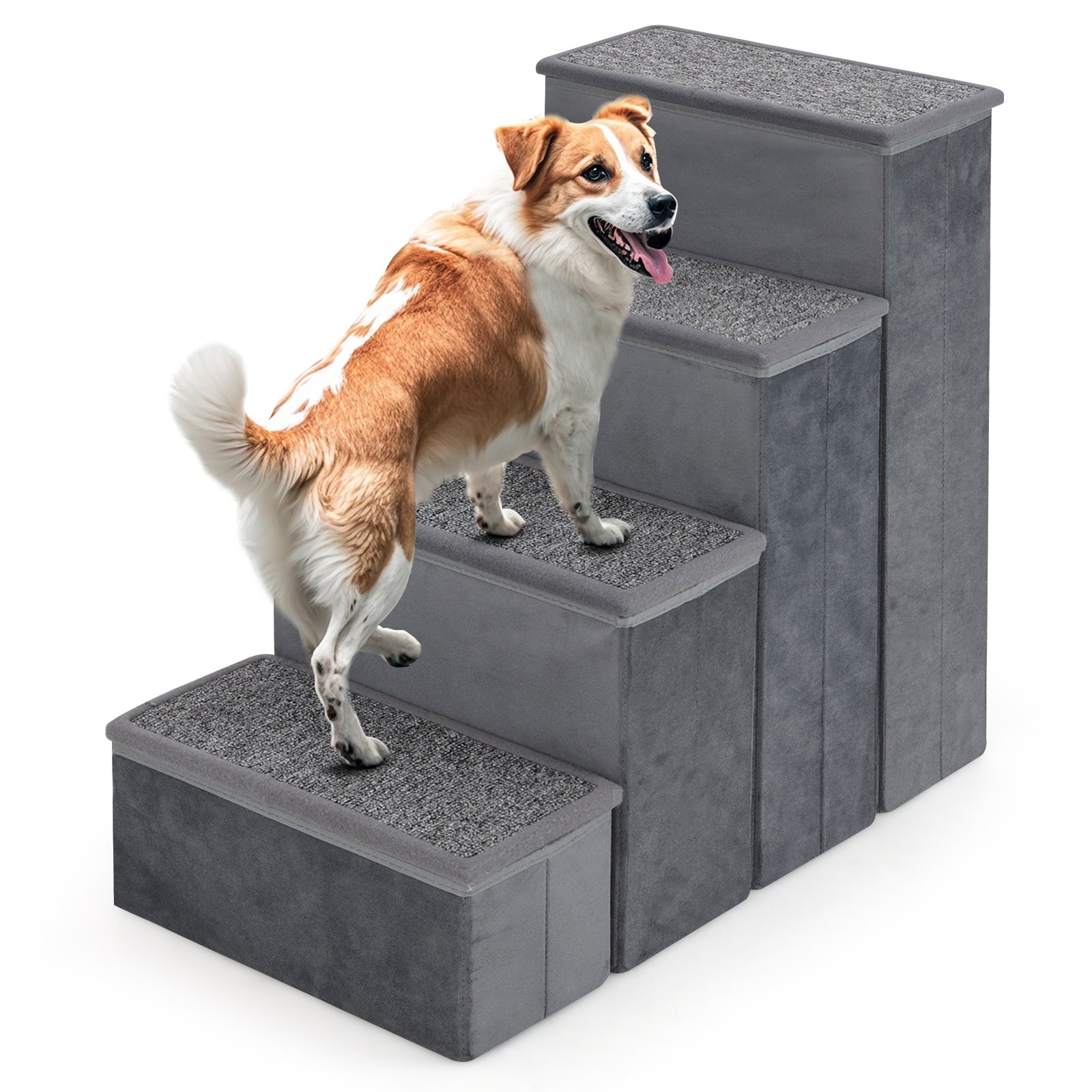 4-Step Dog Stairs Non-slip Foldable Dog Ramp with Adjustable Steps-Grey, Gray Dog Supplies at Gallery Canada