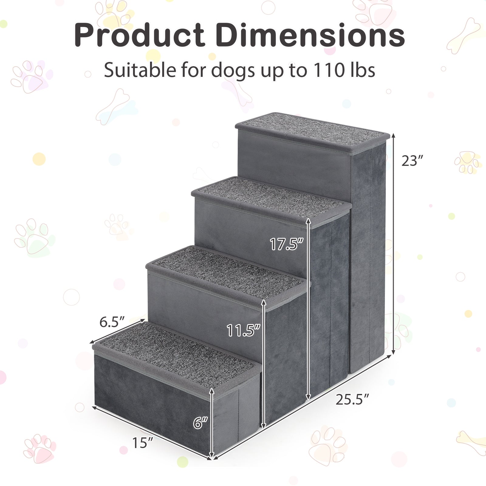 4-Step Dog Stairs, Non-Slip Foldable Ramp, Adjustable Steps, Gray Dog Supplies at Gallery Canada