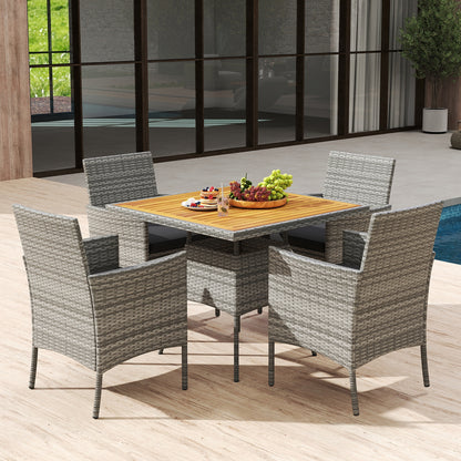 5 Pieces PE Wicker Patio Dining Set Outdoor Acacia Wood Table and Chairs, Black Patio Dining Sets at Gallery Canada