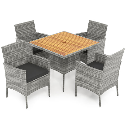 5 Pieces PE Wicker Patio Dining Set Outdoor Acacia Wood Table and Chairs, Black Patio Dining Sets Black at Gallery Canada