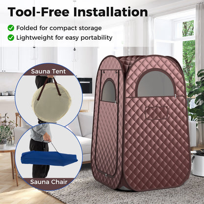 Full-Body Personal Sauna Tent with 1000W 3L Steam Generator for Home Spa Relaxation, Coffee
