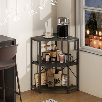 Corner Printer Stand with Power Outlet 3-Tier Storage Rack with Adjustable Shelf, Black Laptop Tables & Printer Stands at Gallery Canada