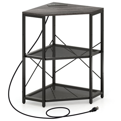Corner Printer Stand with Power Outlet 3-Tier Storage Rack with Adjustable Shelf, Black Laptop Tables & Printer Stands at Gallery Canada