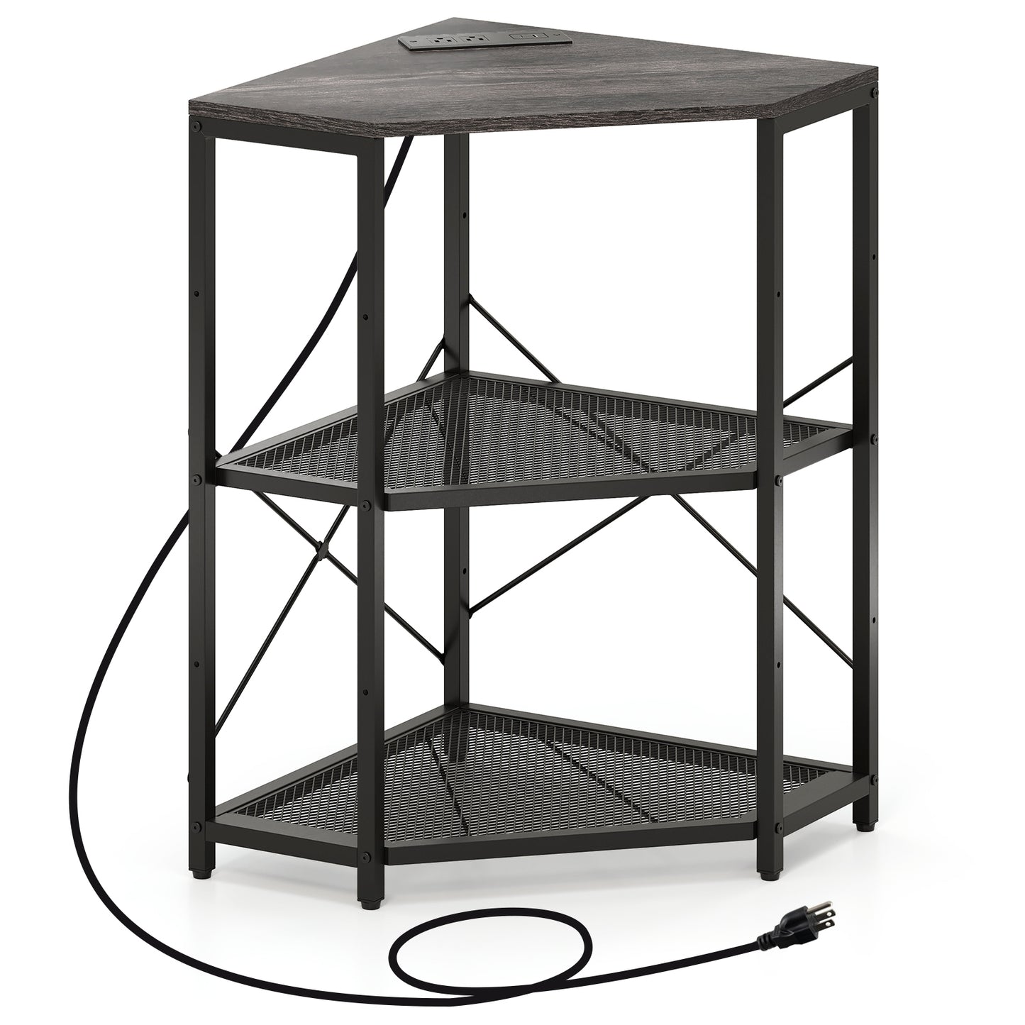 Corner Printer Stand with Power Outlet 3-Tier Storage Rack with Adjustable Shelf, Black Laptop Tables & Printer Stands Black at Gallery Canada