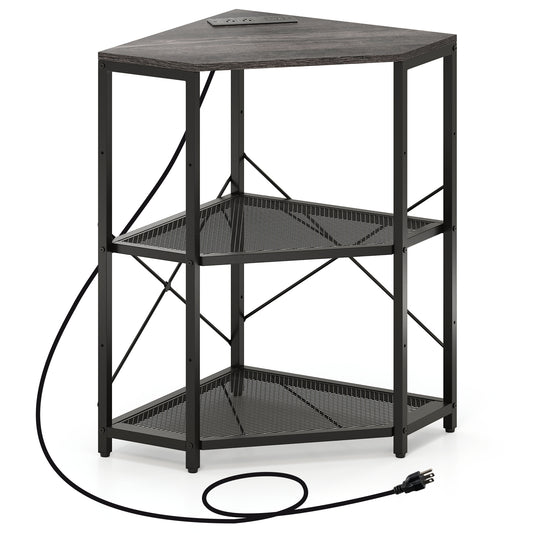 Corner Printer Stand with Power Outlet 3-Tier Storage Rack with Adjustable Shelf, Black Laptop Tables & Printer Stands Black at Gallery Canada