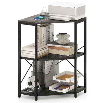 Corner Printer Stand with Power Outlet 3-Tier Storage Rack with Adjustable Shelf, Black Laptop Tables & Printer Stands at Gallery Canada