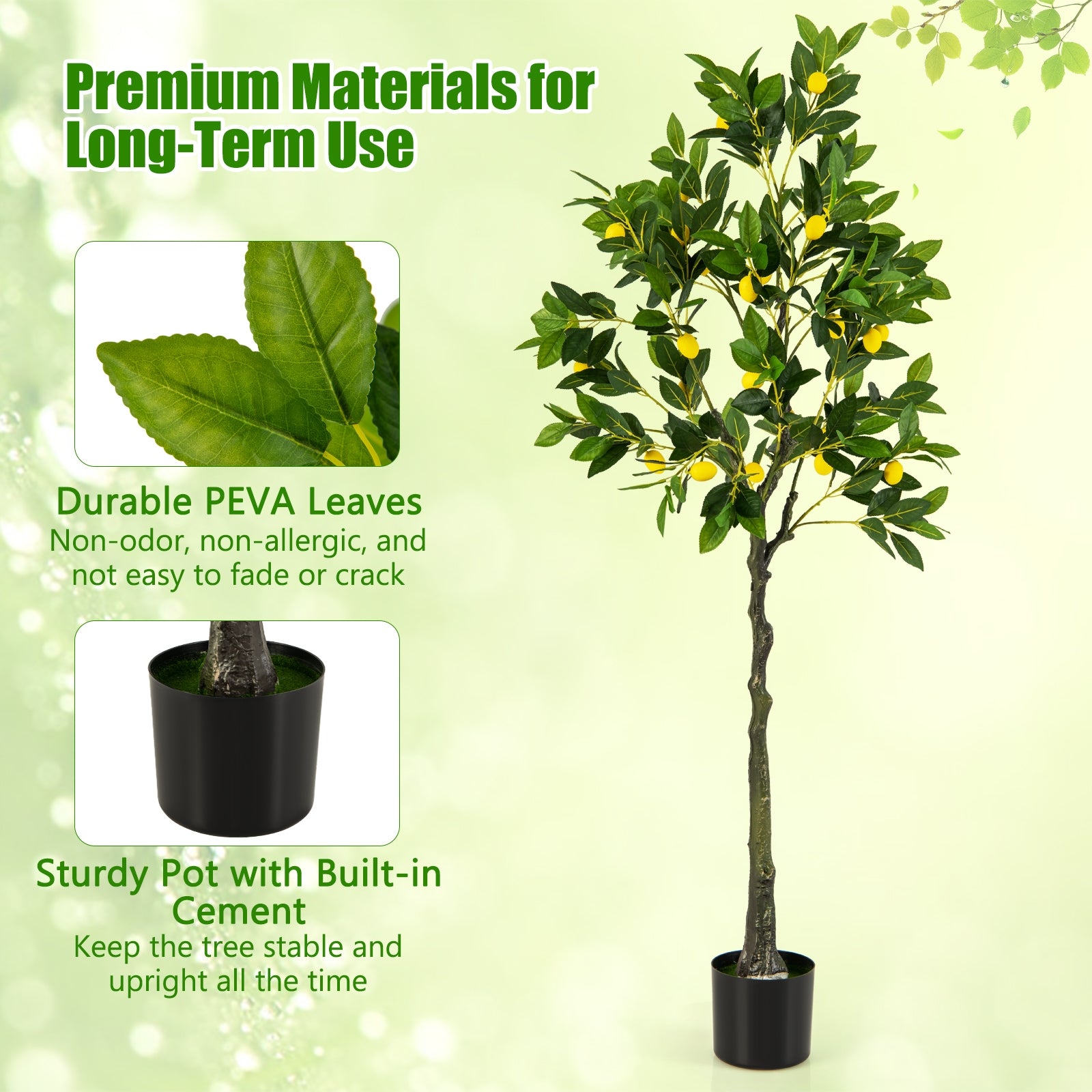 Artificial Lemon Tree 2.6/4/5.2 Feet Tall Fake Lemon Plant wuth Lemon Fruits-5.2 ft Faux Plants at Gallery Canada