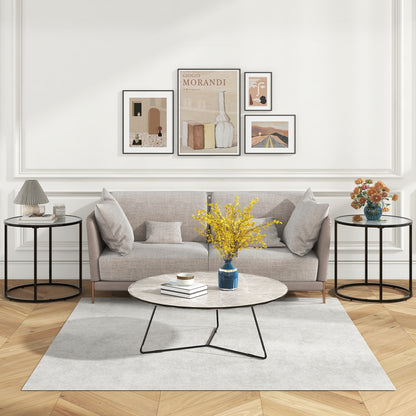 20 Inch Glass End Table with Metal Frame and Faux Marble Glass Top-Black and White, Black & White Coffee Tables at Gallery Canada