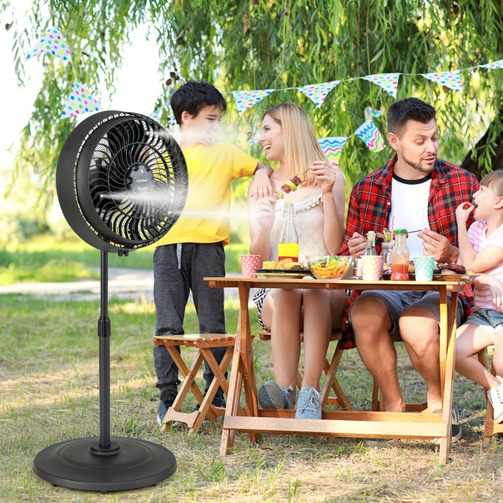 16 Inch Outdoor Misting Fan Oscillating Pedestal Fan with 3 Mist Levels, Black Fans at Gallery Canada