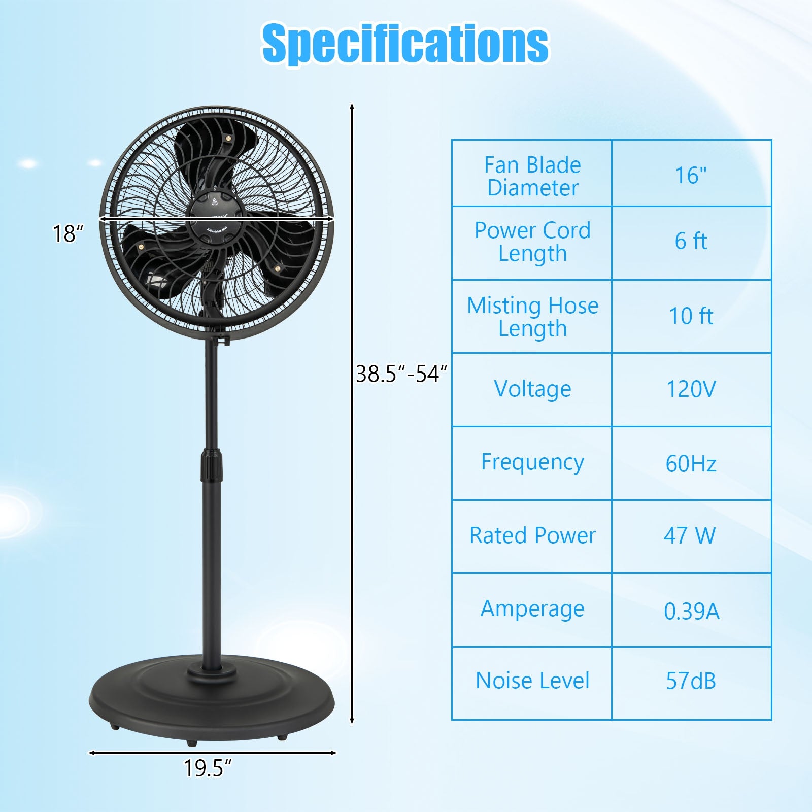 16 Inch Outdoor Misting Fan Oscillating Pedestal Fan with 3 Mist Levels, Black Fans at Gallery Canada