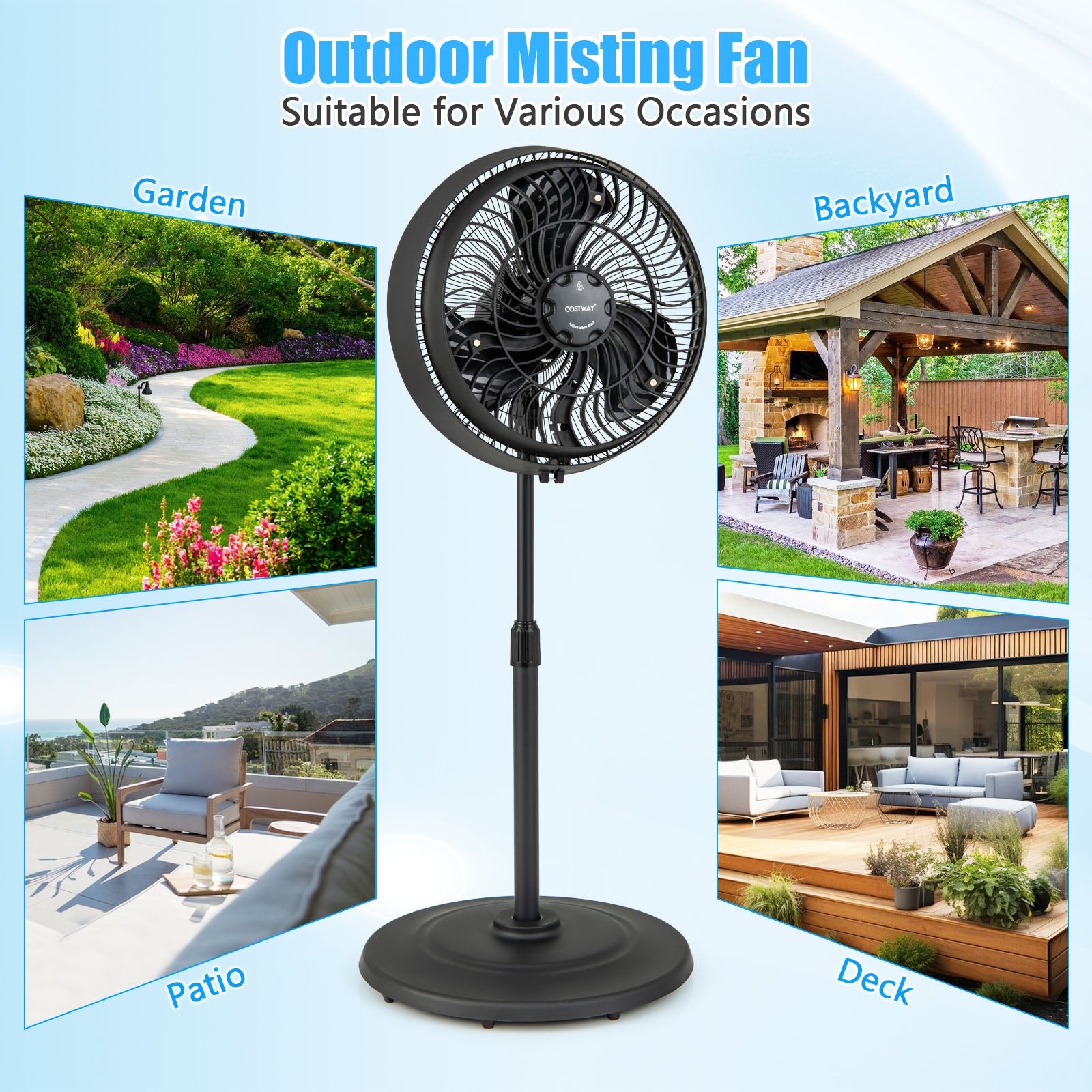 16 Inch Outdoor Misting Fan Oscillating Pedestal Fan with 3 Mist Levels, Black Fans at Gallery Canada
