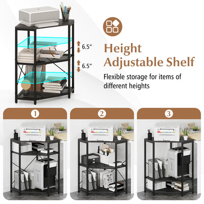 Corner Printer Stand with Power Outlet 3-Tier Storage Rack with Adjustable Shelf, Black Laptop Tables & Printer Stands at Gallery Canada