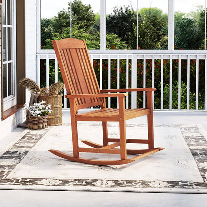 Outdoor Rocking Chair Solid Wood High Back Rocker with Slatted Seat, Natural Patio Rocking Chairs & Gliders at Gallery Canada