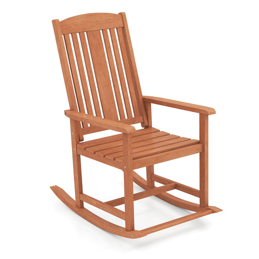 Solid Wood High Back Rocking Chair, Slatted Seat, Natural Patio Rocking Chairs & Gliders Natural at Gallery Canada