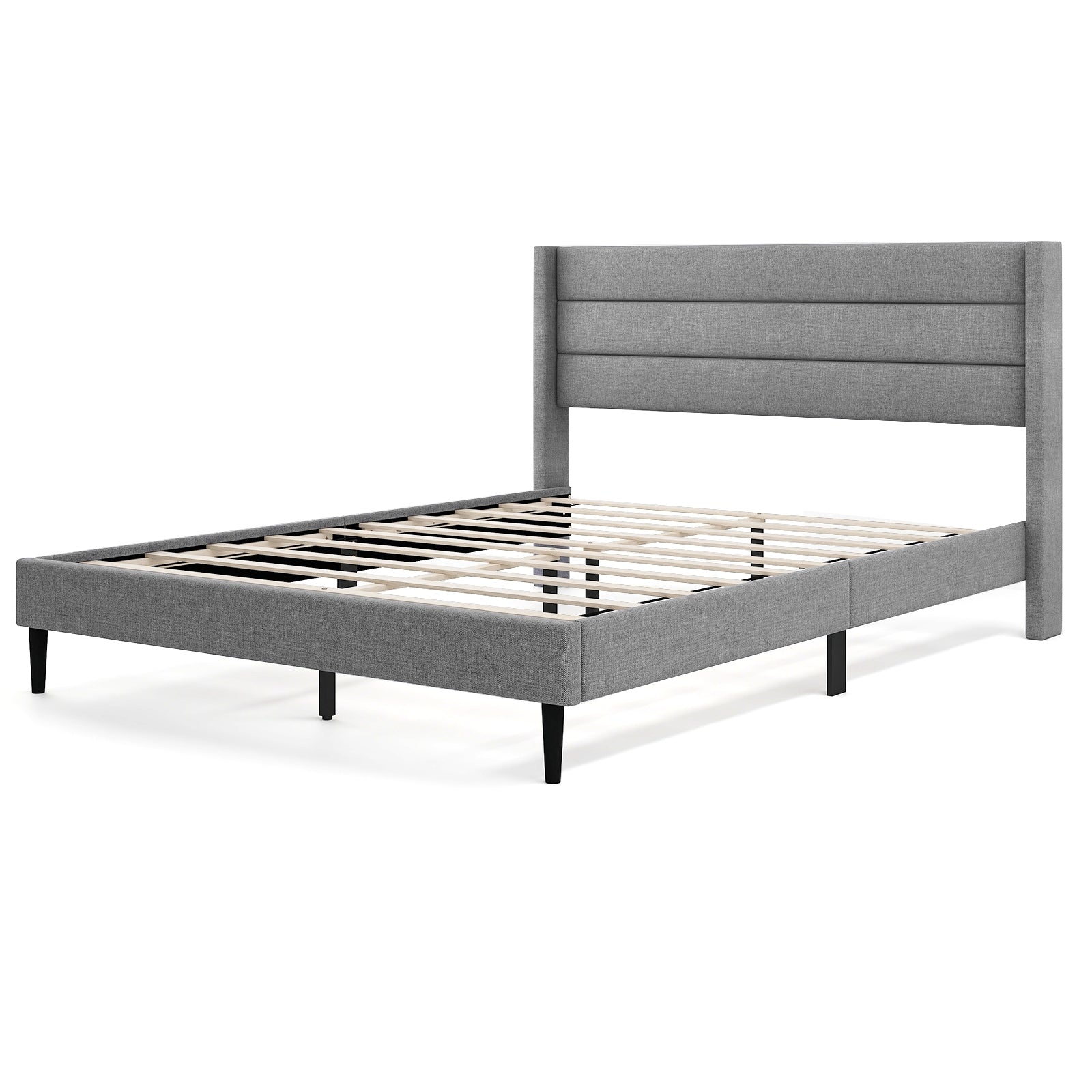 Linen Upholstered Platform Twin/Queen Bed Frame with Wingback Headboard-Queen Size Simple Bed Frame at Gallery Canada
