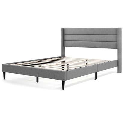 Linen Upholstered Platform Twin/Queen Bed Frame with Wingback Headboard-Queen Size Simple Bed Frame at Gallery Canada