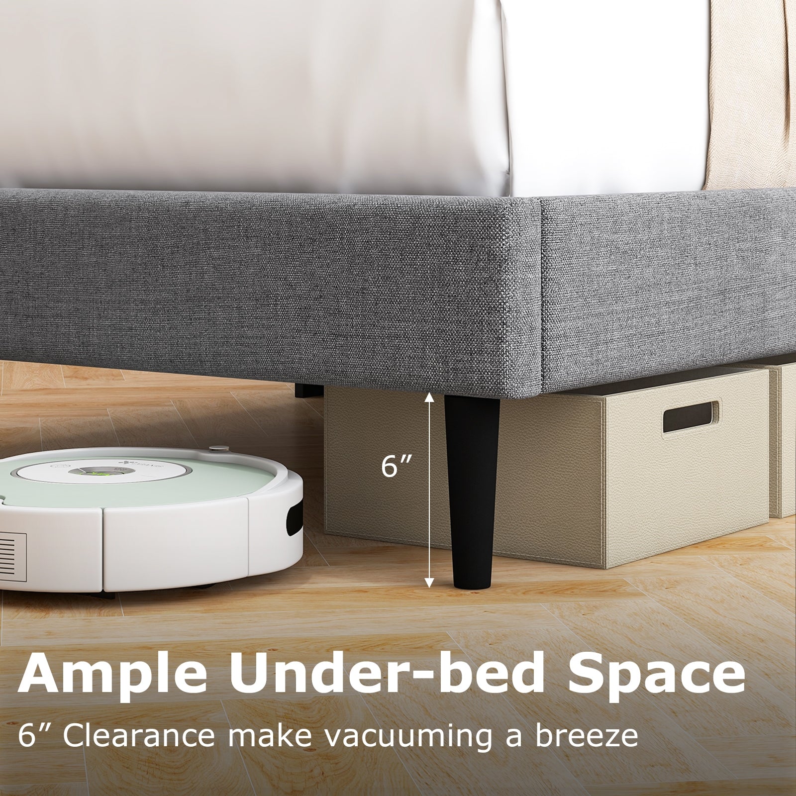 Linen Upholstered Platform Twin/Queen Bed Frame with Wingback Headboard-Queen Size Simple Bed Frame at Gallery Canada