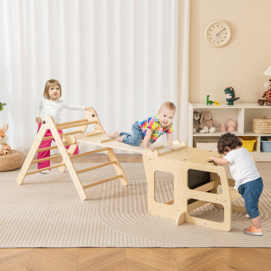 7-in-1 Toddler Climbing Toy Connected Table and Chair Set for Boys and Girls Aged 3-14 Years Old, Natural - Gallery Canada