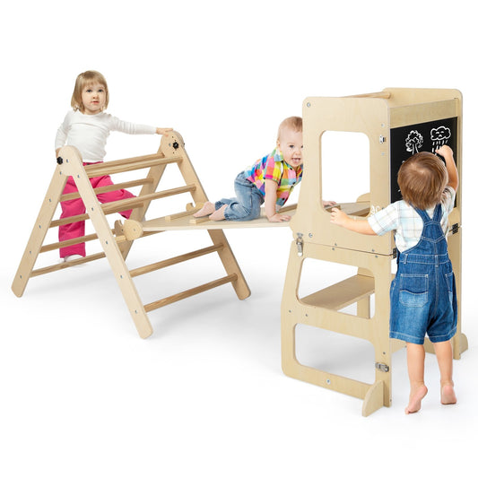 7-in-1 Toddler Climbing Toy Connected Table and Chair Set for Boys and Girls Aged 3-14 Years Old, Natural - Gallery Canada