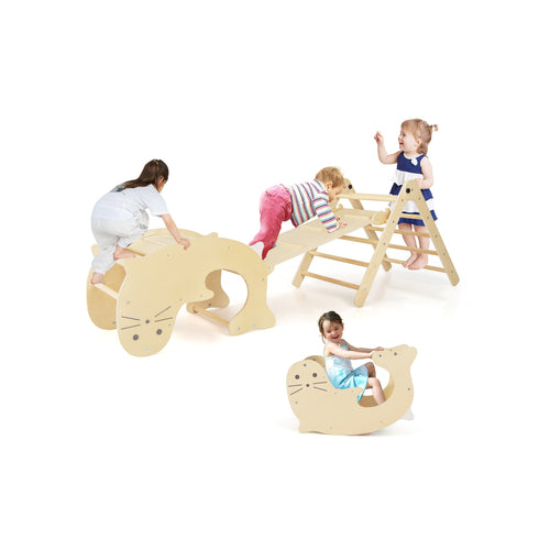 7-in-1 Indoor Climbing Toys for Toddlers with Reversible Ramp, Natural