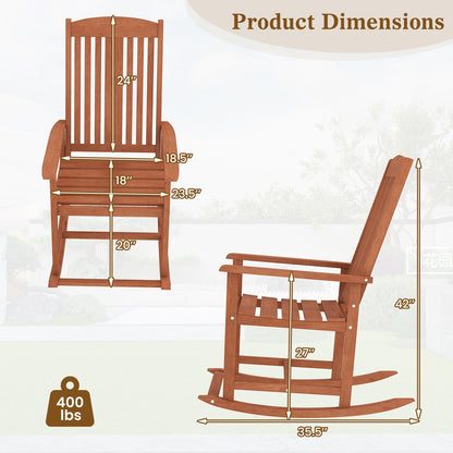 Outdoor Rocking Chair Solid Wood High Back Rocker with Slatted Seat, Natural Patio Rocking Chairs & Gliders at Gallery Canada