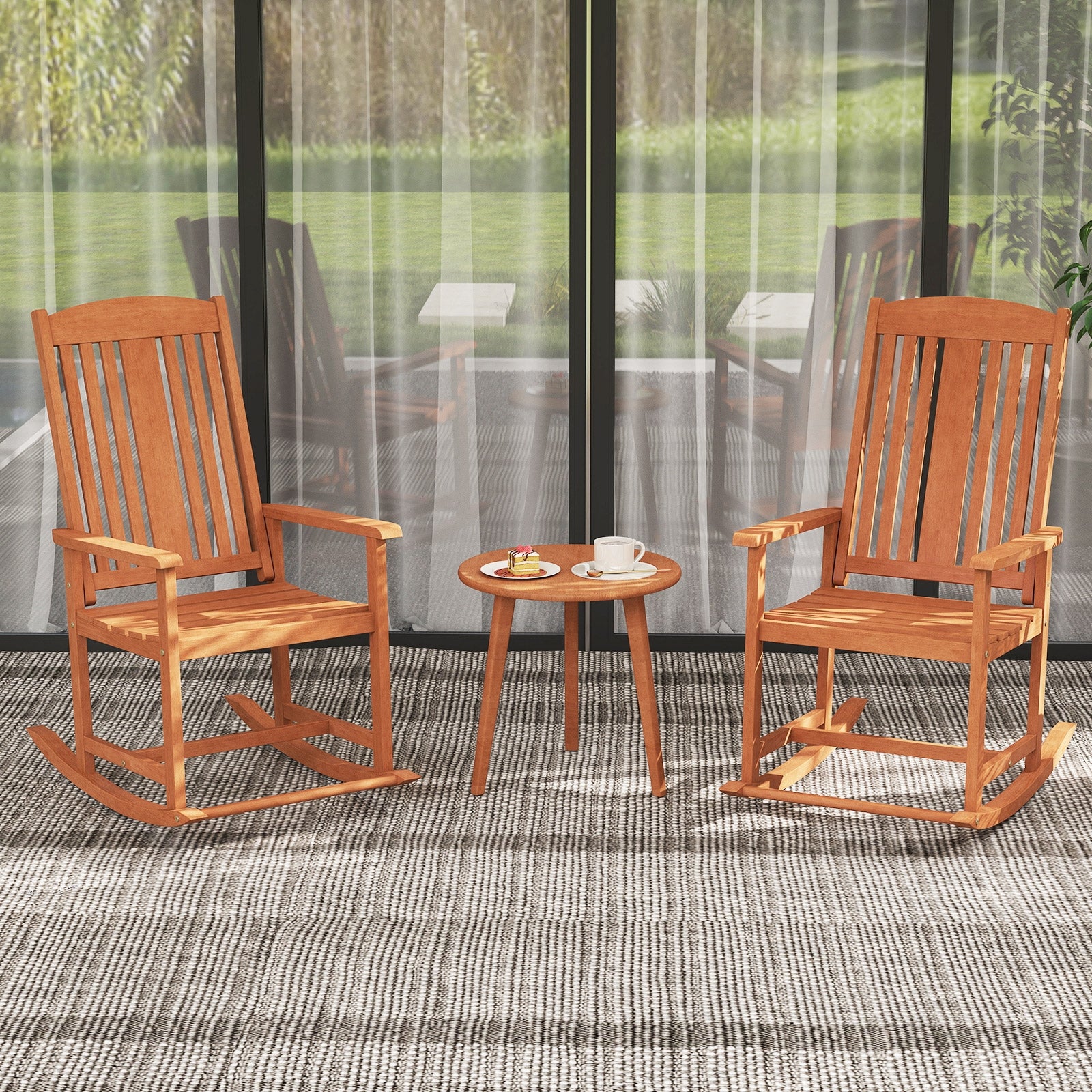 Outdoor Rocking Chair Solid Wood High Back Rocker with Slatted Seat, Natural Patio Rocking Chairs & Gliders at Gallery Canada
