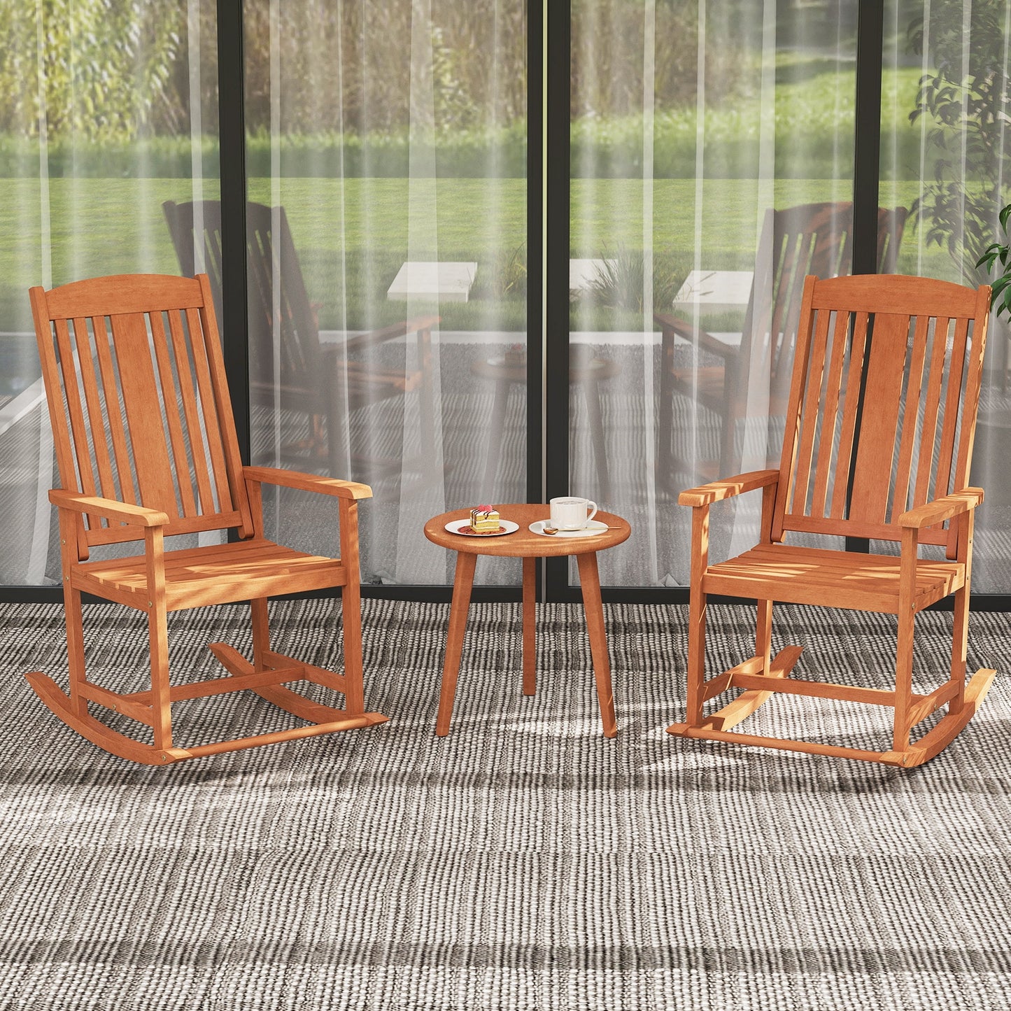 Outdoor Rocking Chair Solid Wood High Back Rocker with Slatted Seat, Natural Patio Rocking Chairs & Gliders at Gallery Canada