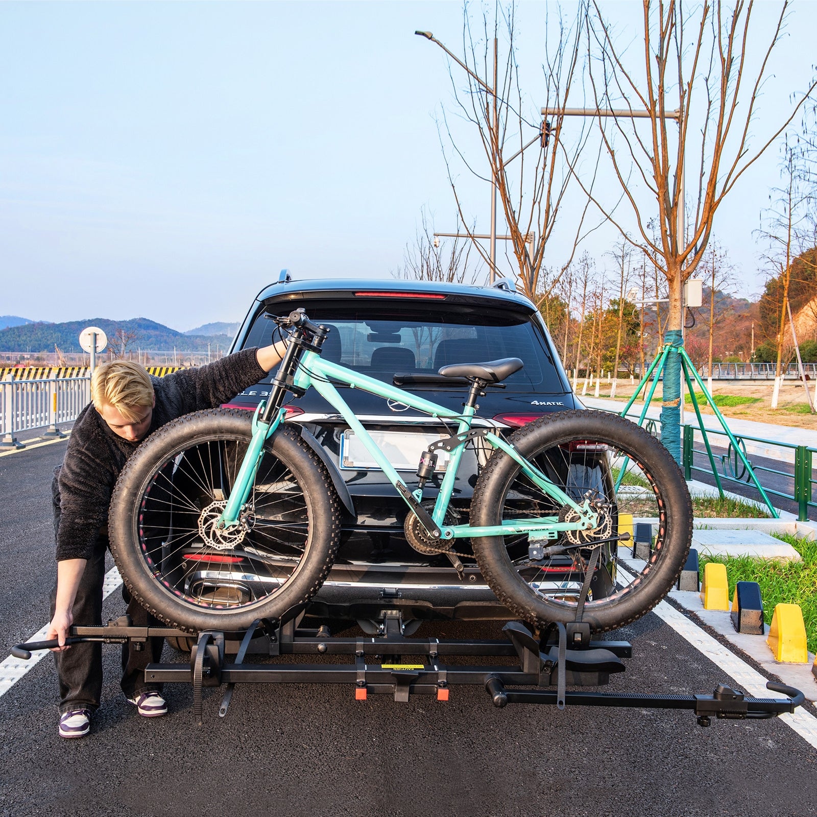 2 Inch Hitch Mount Bike Rack 2-Bike Platform Style Carrier with Tilt-able Design for Easy Trunk Access, Black Garages at Gallery Canada