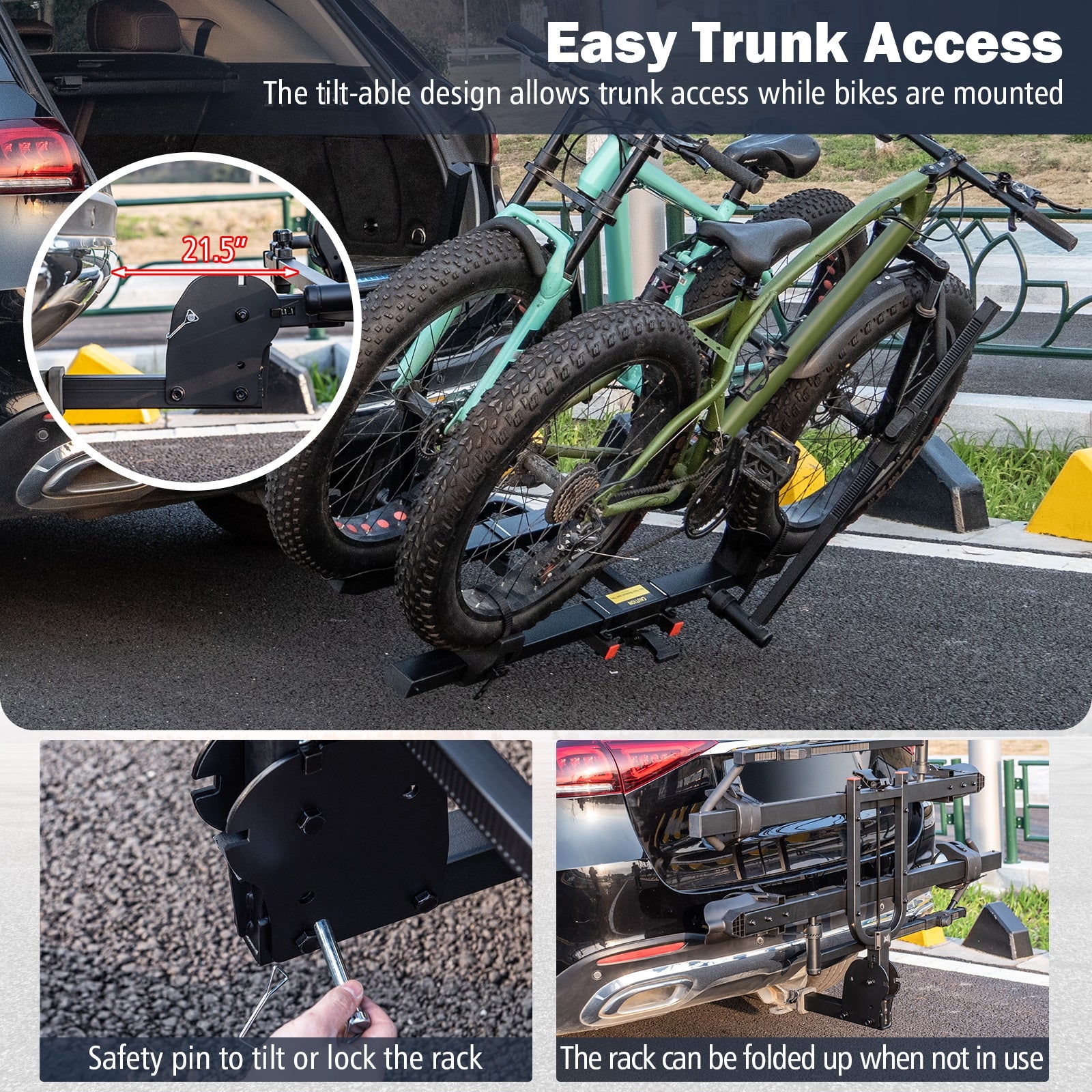 2 Inch Hitch Mount Bike Rack 2-Bike Platform Style Carrier with Tilt-able Design for Easy Trunk Access, Black Garages at Gallery Canada