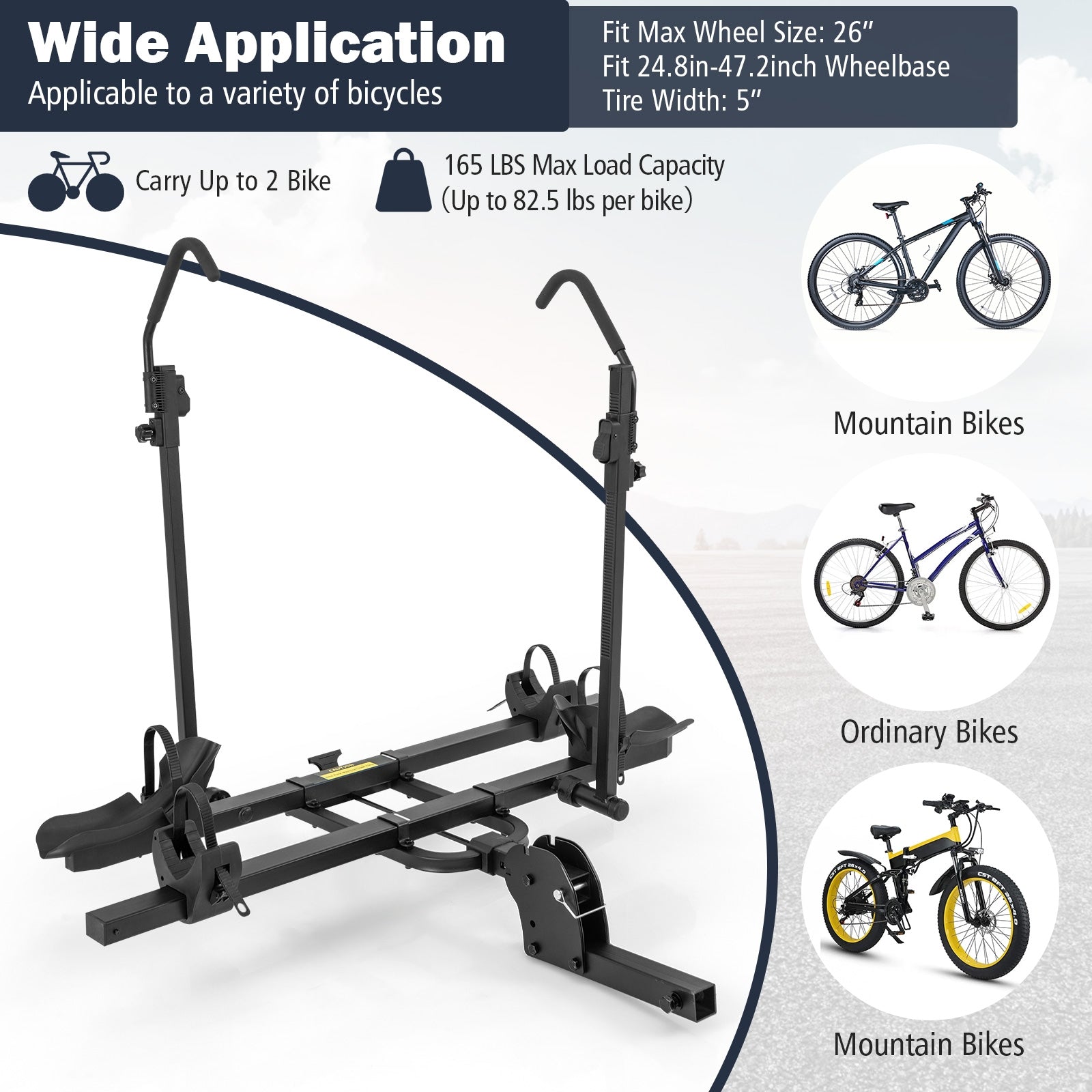 2 Inch Hitch Mount Bike Rack 2-Bike Platform Style Carrier with Tilt-able Design for Easy Trunk Access, Black Garages at Gallery Canada