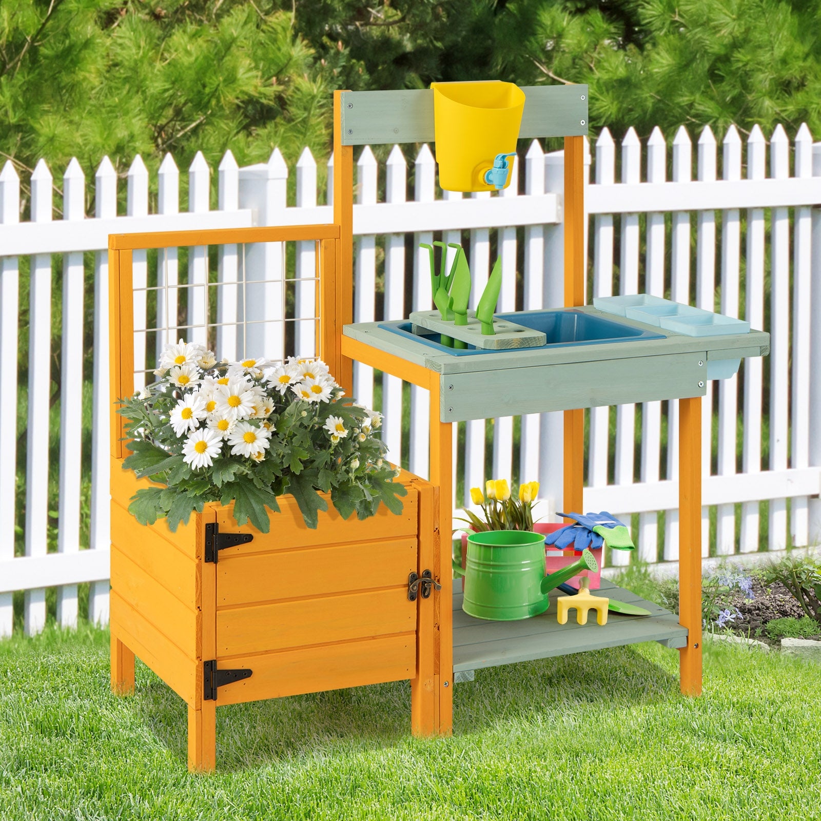 Kids Outdoor Potting Bench with See-Through Window Play Kitchen Sets at Gallery Canada