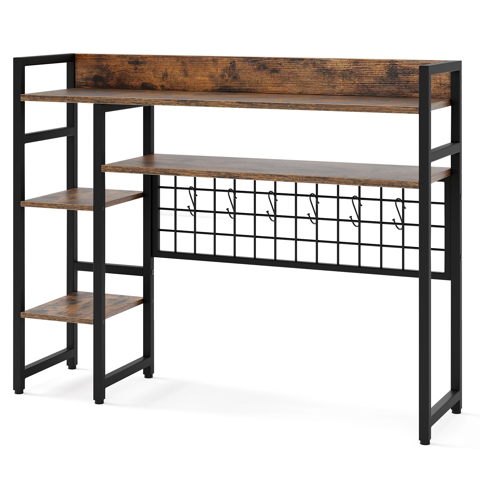 4-Tier Desk Shelf Desktop Display Rack with Metal Grid Panel and 6 Hooks, Rustic Brown Bookcases at Gallery Canada