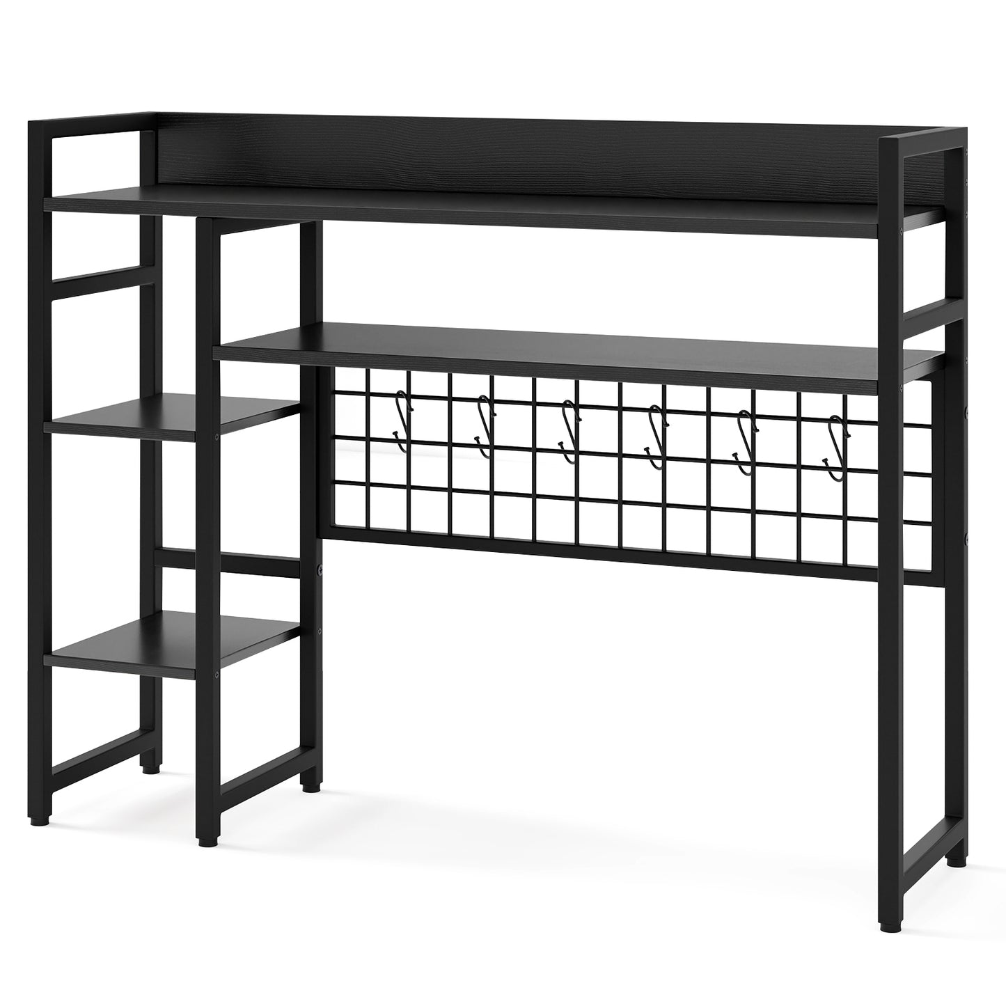 4-Tier Desk Shelf Desktop Display Rack with Metal Grid Panel and 6 Hooks, Black Bookcases at Gallery Canada