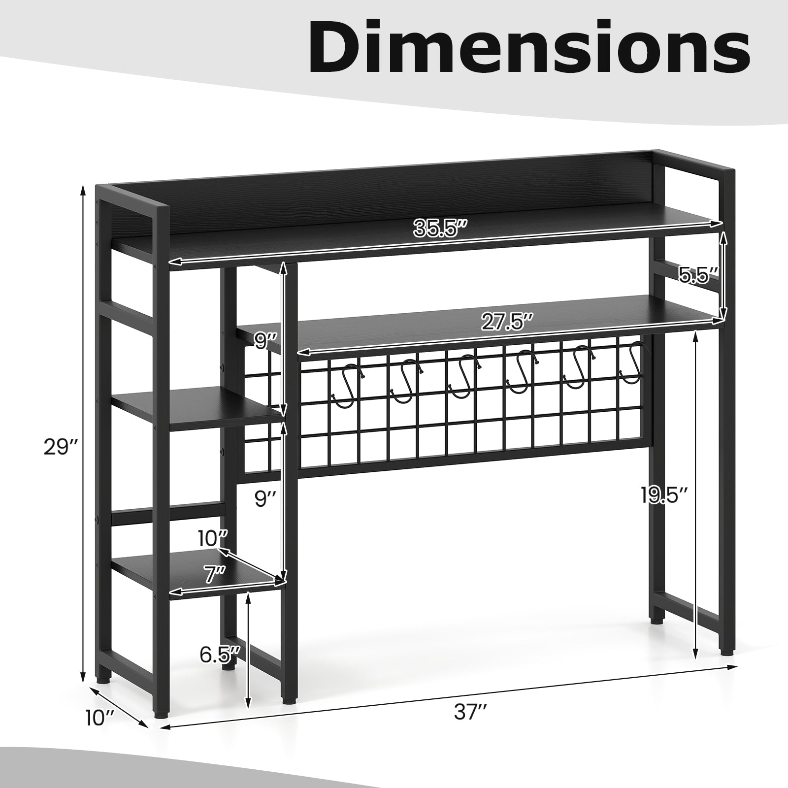 4-Tier Desk Shelf Desktop Display Rack with Metal Grid Panel and 6 Hooks, Black Bookcases at Gallery Canada