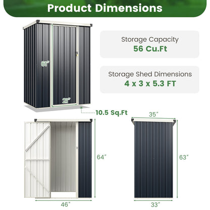 4 x 3 FT Metal Outdoor Storage Shed with Lockable Door, Gray