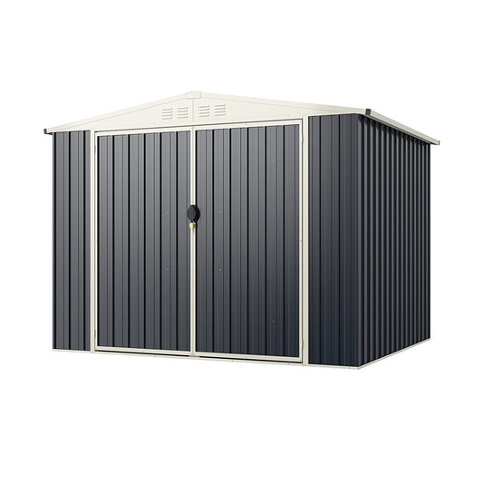 8 x 6.3 FT Metal Outdoor Storage Shed with Lockable Door, Gray - Gallery Canada
